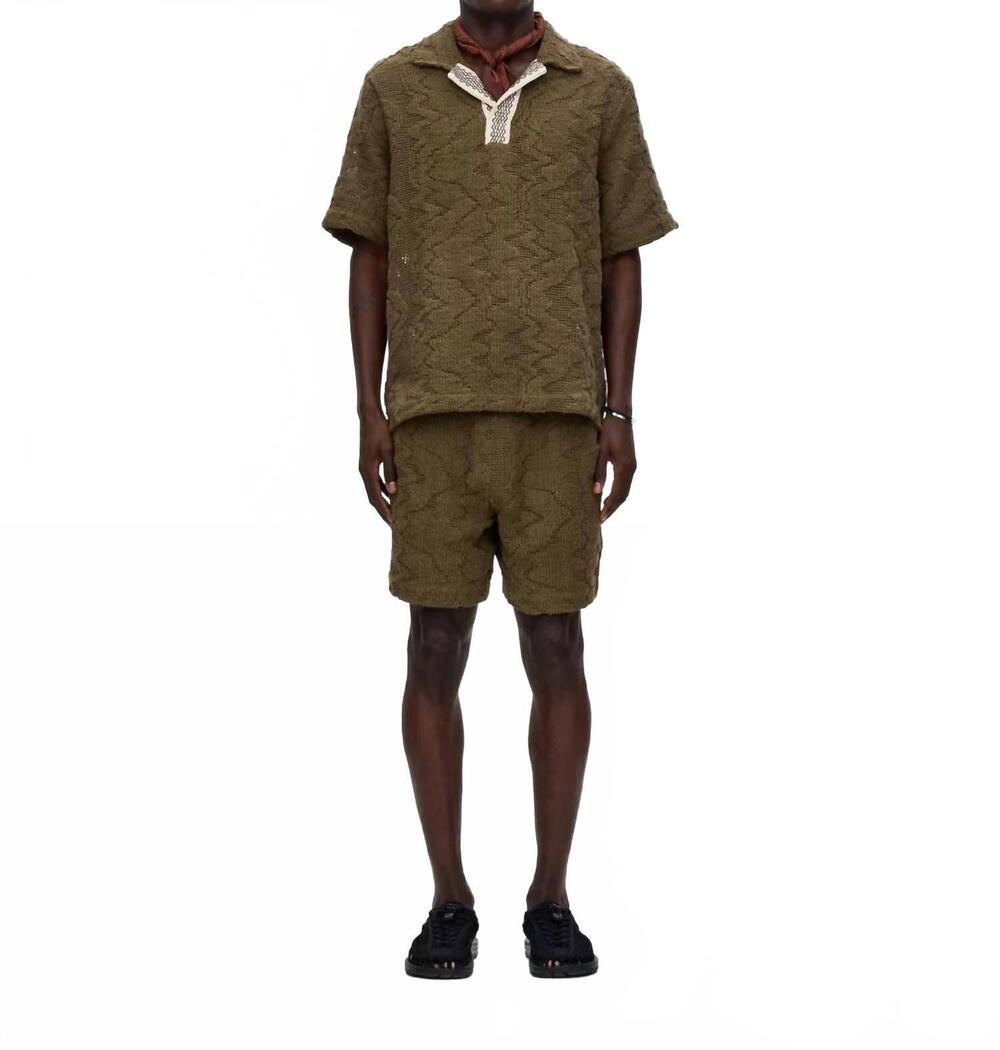 NEW OAS pine verve palmer crochet shirt in olive green